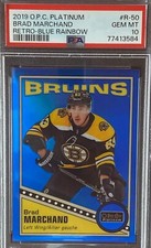2019-20 O-Pee-Chee Platinum Brad Marchand Retro Blue Rainbow /149 PSA 10 (POP 1)