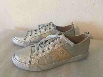 New Sz. 9Kendall + Kylie Glitter Sparkle Obey Silver Athletic Sneakers - Image 1 of 4