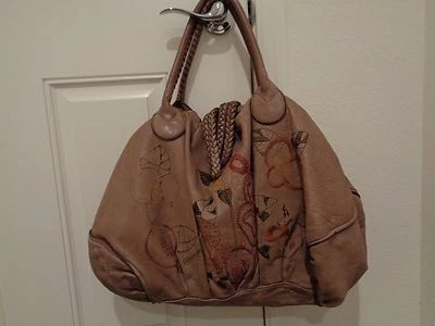 Bolso de Hombro Caterina Lucchi Grande Cuero Suave Marrón Floral Holgado  Foto 1 de 4