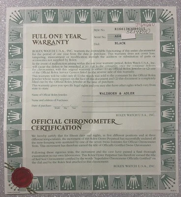 Rolex Submariner 16613 BLACK Guarantee Warranty Garanzia - Immagine 1 di 4