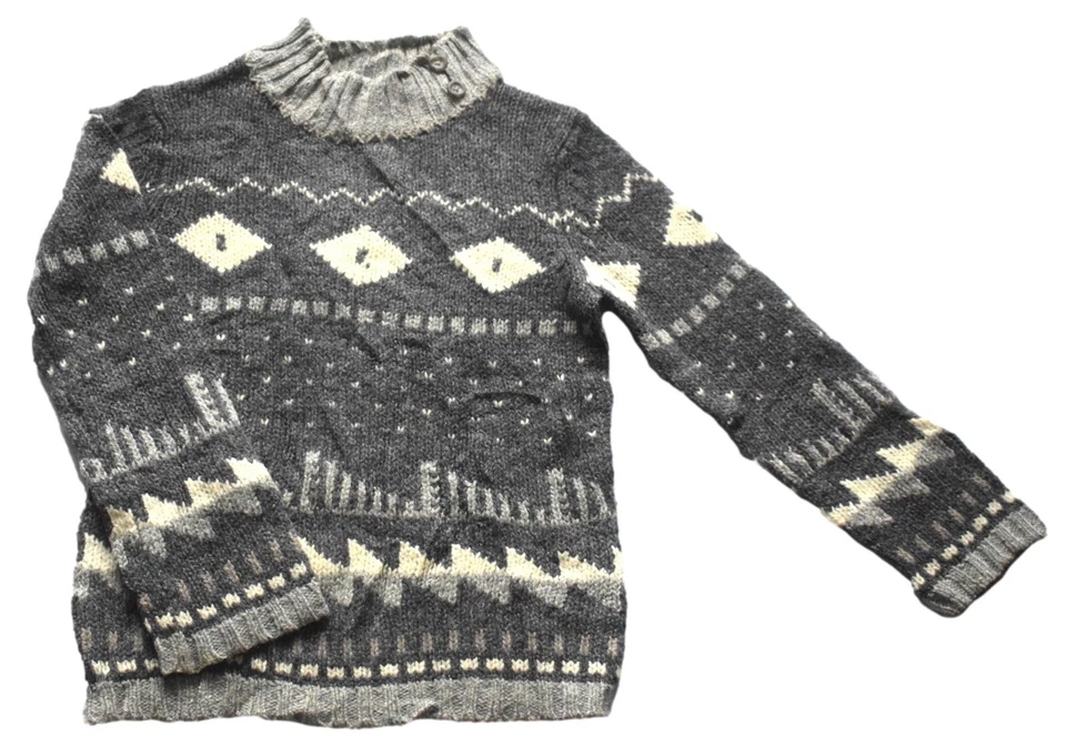 Womens Vintage Jumper 80s Grey Patterned Retro Boho Indie 8 - Image 1 of 1