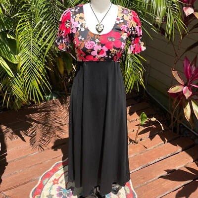 Maxi Vestido De Colección Años 60/70 Psicodélico Mod Hecho en Unión Cintura Imperio Floral Foto 1 de 4