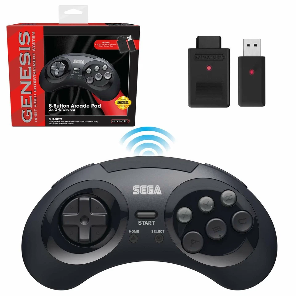Retro-Bit 2.4 GHz Wireless Controller 8-Button Sega Genesis Original/Mini V.2