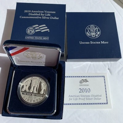 2010 W American Disabled Veterans Proof Commem 90% Silver Dollar OGP US Coin - Image 1 of 4