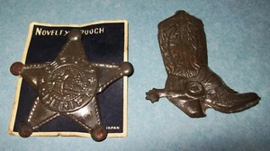 2 1/4" Vintage Western Tin Sherriff Star Badge & Tin Western Cowboy Boot Brooch - Picture 1 of 3