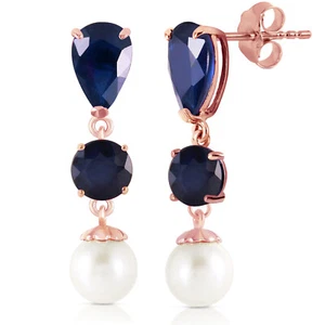 14K. GOLD CHANDELIER EARRING WITH SAPPHIRES & PEARLS - Picture 1 of 12