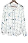 Free People Floral Button Up Shirt Top Women Medium M White Long Sleeves