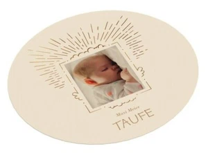 Untersetzer - mit Text + Foto personalisiert - Strahlen - Taufe - Geburt - Baby - Bild 1 von 2