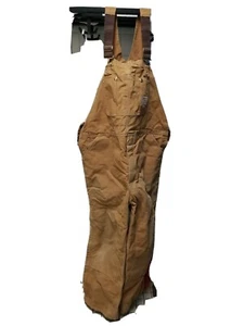 Carhartt Red Lined Insulated Quilted Overalls Duck Bibs 42 x 30 BRN Brown - Picture 1 of 17