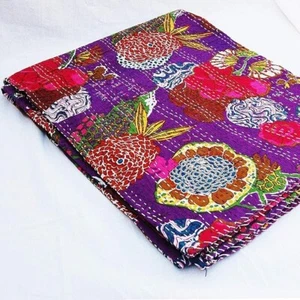 Textile Work Creations Jaipuri Quilt Handmade Bed Cover Cotton Kantha Blanket - Picture 1 of 3