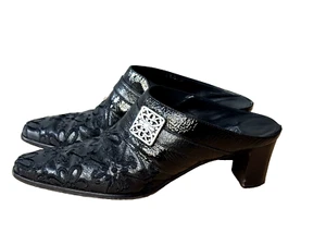 Mules Brighton Cuero Negro Talla 8 1/2 N Tacón Bordado Hebilla Puntera Cuadrada - Imagen 1 de 13