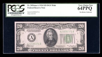 DBR 1934 $20 DGS FRN Mule Boston Fr. 2054-Adgsm PCGS 64 PPQ Serial A29896371A - Image 1 of 2