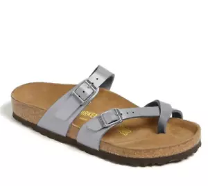 Birkenstock Womens Mayari Birko-Flor Toe Loop Slide Sandal Silver Size 39 / US 8 - Picture 1 of 2