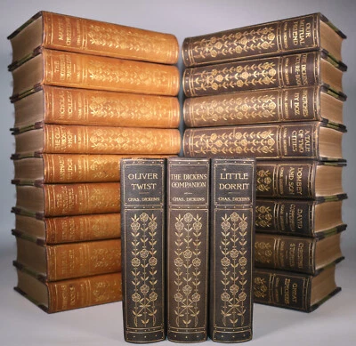 1906 Mixed Edition Works of Charles Dickens 20 Vols Half Leather Binding - Image 1 of 4
