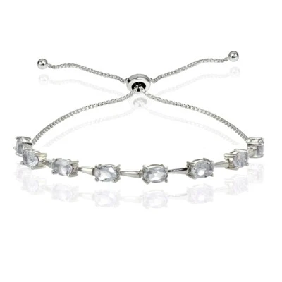 Pulsera Bolo Ajustable Ovalada Aguamarina Plata de Ley Foto 1 de 4