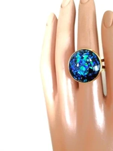 Opal Ring - Blue Fire Resin Faceted 20mm Opal in 18K GP Stainless-Steel Band - Picture 1 of 7