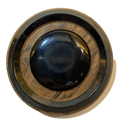 Vintage Very Large Button Brown Wood Black Plastic Shank 2 1/4" Round Coat - Image 1 of 4