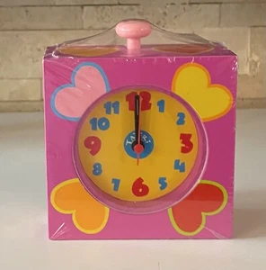 Tatiri Alarm Clock Wood Battery Operated Pink Colorful Whimsical Hearts New - Picture 1 of 6