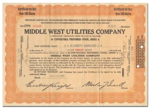 middle west utilities temp certificate > 1930s power stock certificate share - Picture 1 of 1