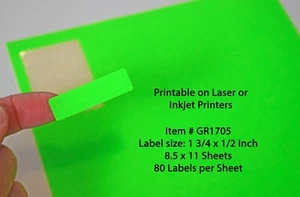 Dayglo Fluorescent Dayglo Green 1 3/4 x 1/2 in Rectangle Labels 50 Sheets GR1705 - Picture 1 of 2