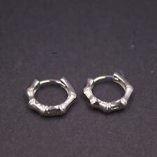 Real Solid 925 Sterling Silver Hoop Women Gift Lucky Smooth Bamboo Earrings