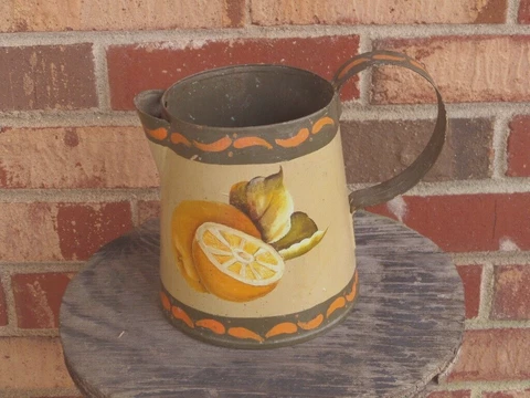Vintage Rustic Orange Fruit Design Metal Garden Watering Can Pitcher with Handle Cover