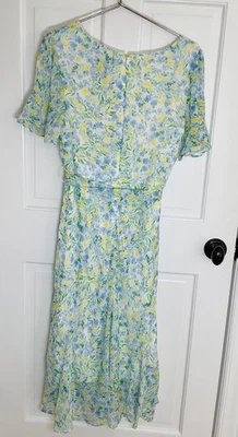 DKNY WOMENS SHORT SLEEVE DRESS SIZE 12 BLUE YELLOW WHITE FLORAL BELT NWT - Image 1 of 3