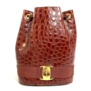 Salvatore Ferragamo AQ-215676 Vala Embossing  Backpack Leather Brown - Picture 1 of 13