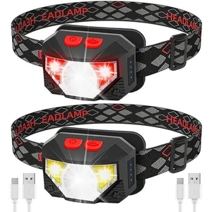 2PACK Headlamp COB LED Rechargeable Headlight Torch Work Light Bar Head Band USB - Picture 1 of 14