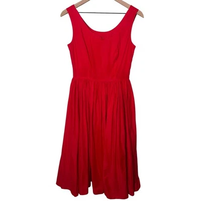 J. Peterman Red Cotton Fit and Flare Dress Sleeveless Holiday Going Out Party - Image 1 of 4
