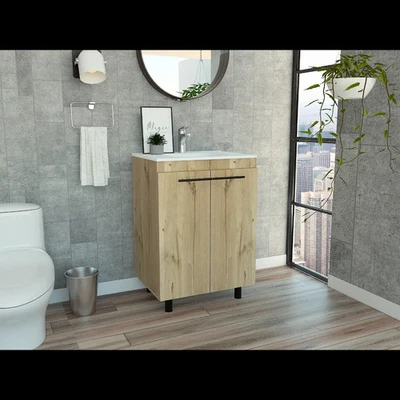 Mueble de piso Khari 24" roble claro - doble puerta, dos estantes Foto 1 de 4