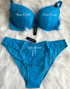 Ann Summers Sexy Lace Padded Plunge Bra & Brazilian Aqua Blue 32A-44G - Picture 1 of 11
