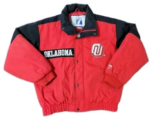 Vintage 90s University Of Oklahoma OU Sooners Full Zip Logo 7 Puffer Jacket L - Picture 1 of 18