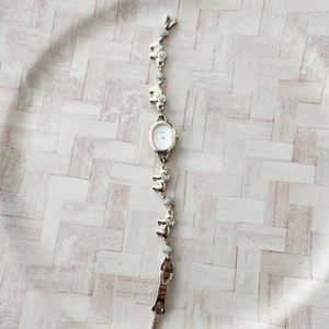 Lenox Vintage Sterling Silver Vermeil Elephant Trunk Up Jade Cabochon Watch 7.5” - Picture 1 of 10