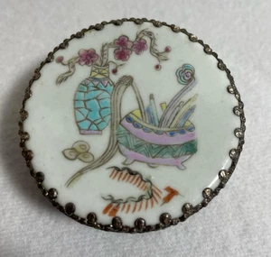 Portagioie decorativo vintage dipinto a mano smaltato placcato argento floreale - Foto 1 di 12