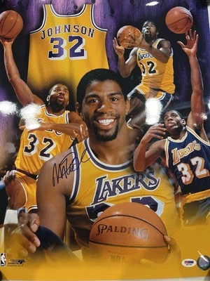 Magic Johnson Autographed Los Angeles Lakers 16x20 Photo - PSA COA - Mint - Image 1 of 4