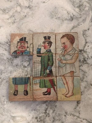 Vintage Depression Era 1920's Wooden Litho Puzzle Cubes - Image 1 of 4
