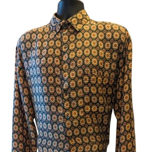 Camisa de seda Robert Stock para hombre grande vintage manga larga botón cachemir geométrico - Imagen 1 de 17