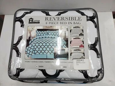 Juego de edredón calado Livingston Home súper suave de 8 piezas para cama en una bolsa, negro/con Foto 1 de 3