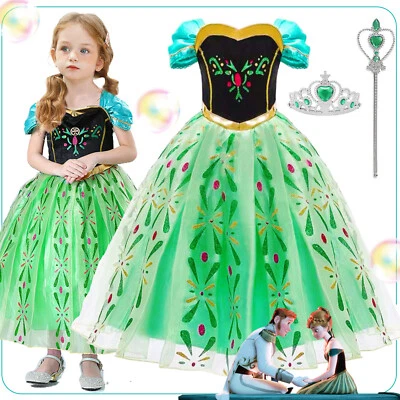 Kids Girls Frozen Anna Elegant Costume Fancy Dress up Princess Birthday Party - Image 1 of 4