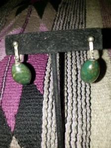 Vintage Mexican Sterling Screwback Bloodstone Earrings - Picture 1 of 7