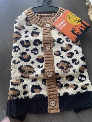 b BOTONES HAPPI MARRÓN/NEGRO ESTAMPADO ANIMAL Suéter Cachorro/Perro XSMALL NUEVO CON ETIQUETAS Foto 1 de 3