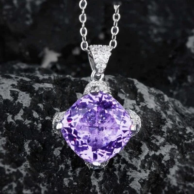 Nuevo 14 mm Dije Púrpura Amatista Piedras Preciosas Moda Mujeres Plata Collar Colgante Foto 1 de 4