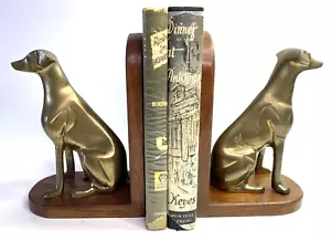 Fermalibri cane da caccia vintage metà secolo ottone e legno scultura patina - Foto 1 di 21