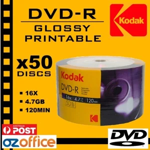 PREMIUM 50 x Kodak DVD-R GLOSSY PRINTABLE DVD 16X Blank DVD Discs - For Textas - Afbeelding 1 van 3