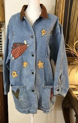 Sun Belt Denim Jean Barn Jacket Angels Stars Applique Mujer’s Talla L 90’s De Colección Foto 1 de 4