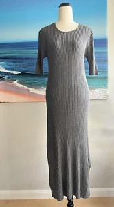 DOTTI Grey ribbed knit short sleeve long bodycon dress size L - Picture 1 of 9