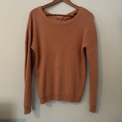 Lumiere шнурует вверх назад свитер глины коричневый розовый лента бант женский размер L - Изображение 1 из 4