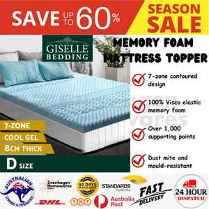 Giselle Bedding COOL GEL Memory Foam Mattress Topper BAMBOO 8CM 7-Zone Double - Picture 1 of 6