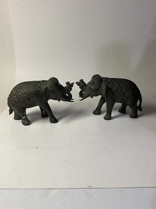 Antique Bronze Indian Pair Of Elephant Figures - Picture 1 of 10